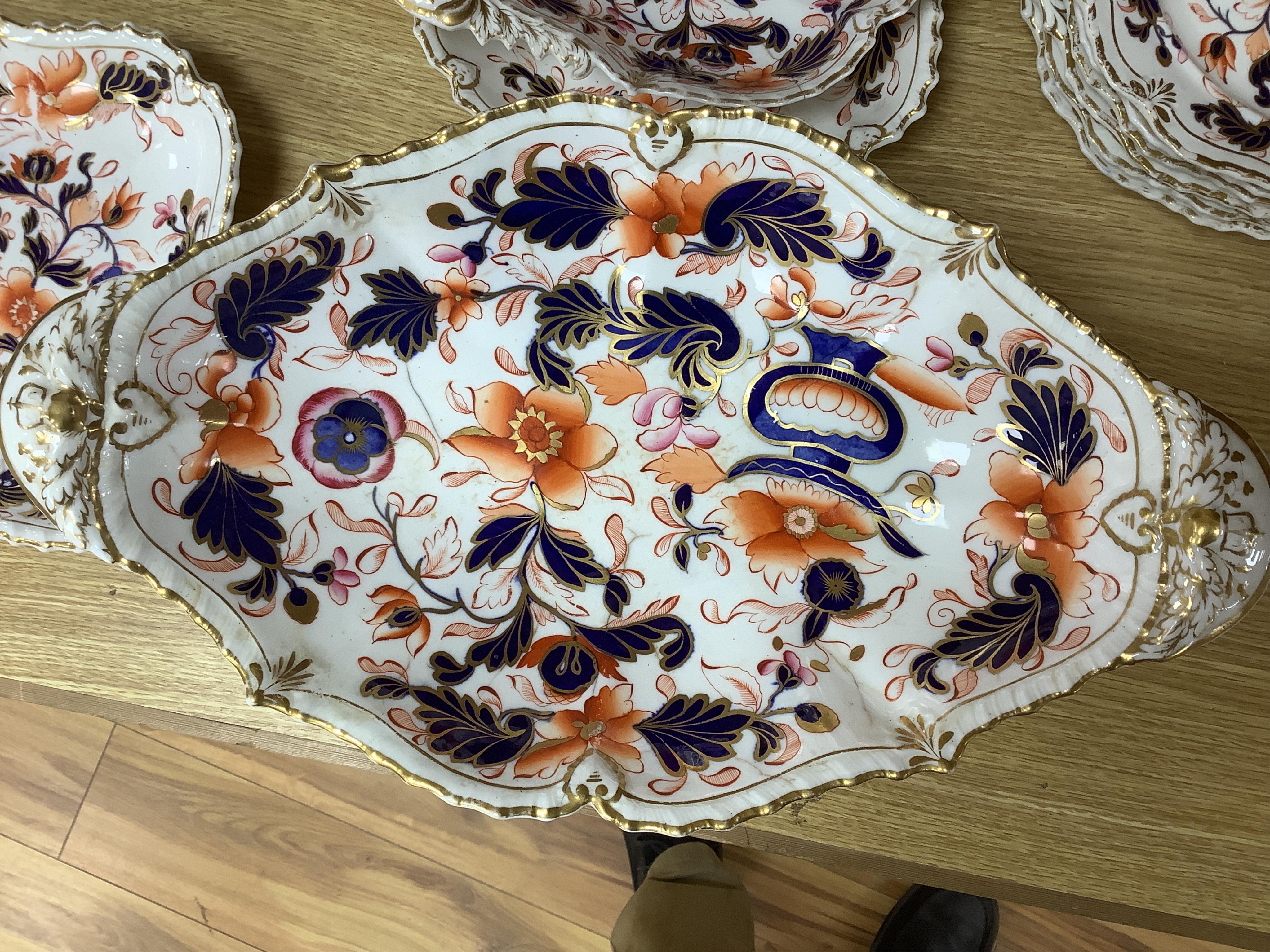 An early 19th century English porcelain Imari pattern part dessert set, possibly Coalport, Condition - fair to good